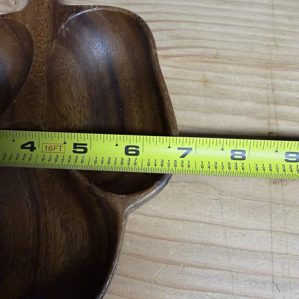 Vintage Monkey Pod Wood Serving Tray Dish Hand Carved‎ Leaf Nut Bowl READ